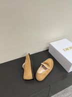 CD Loafers In Beige Brown Suede And Fleece Lining 109295