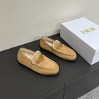 CD Loafers In Beige Brown Suede And Fleece Lining 109295