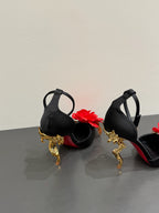 CC 25 Flower Rose Pumps Black Silk 337164
