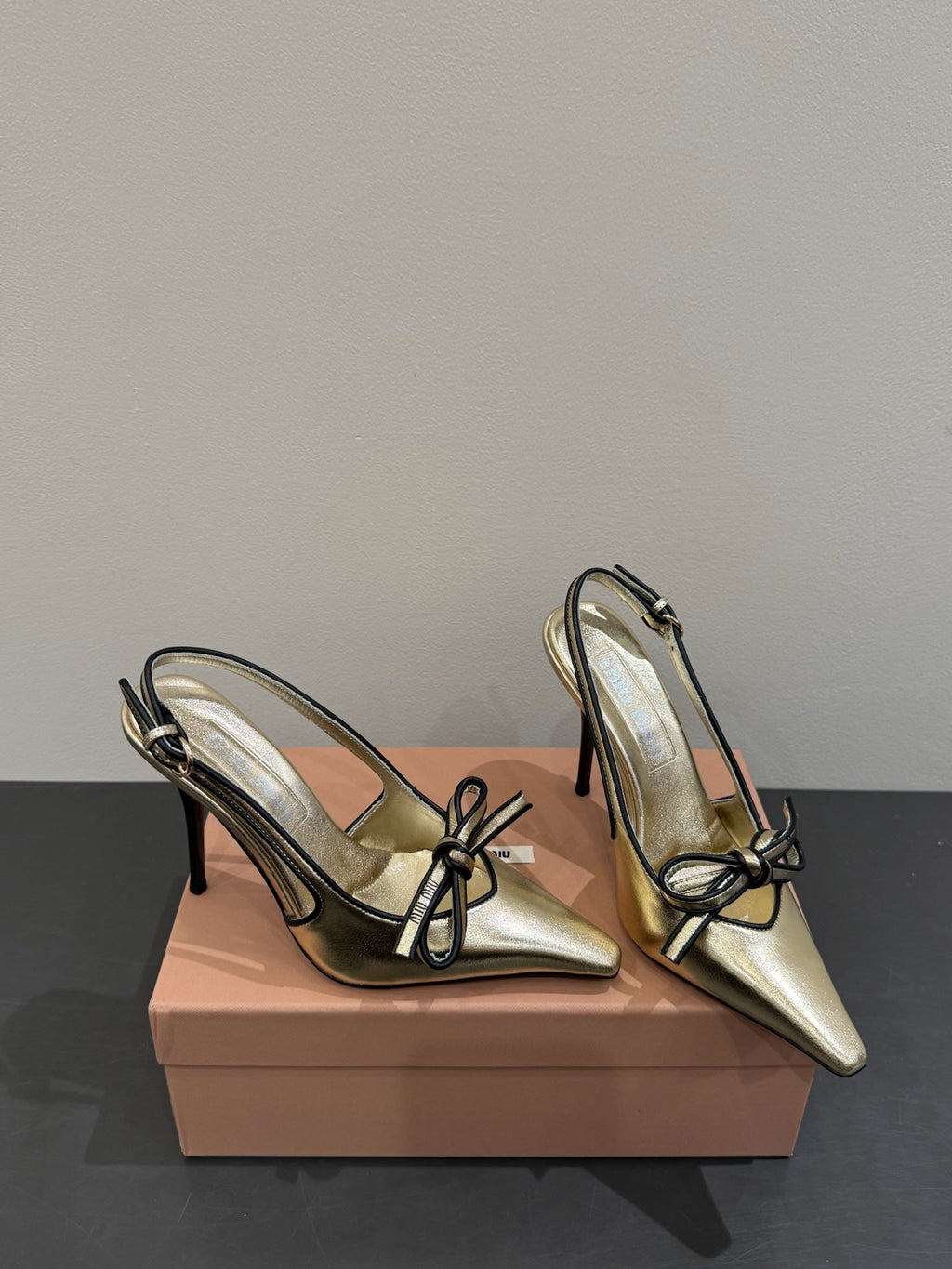 Miu slingback pump metallic gold leather