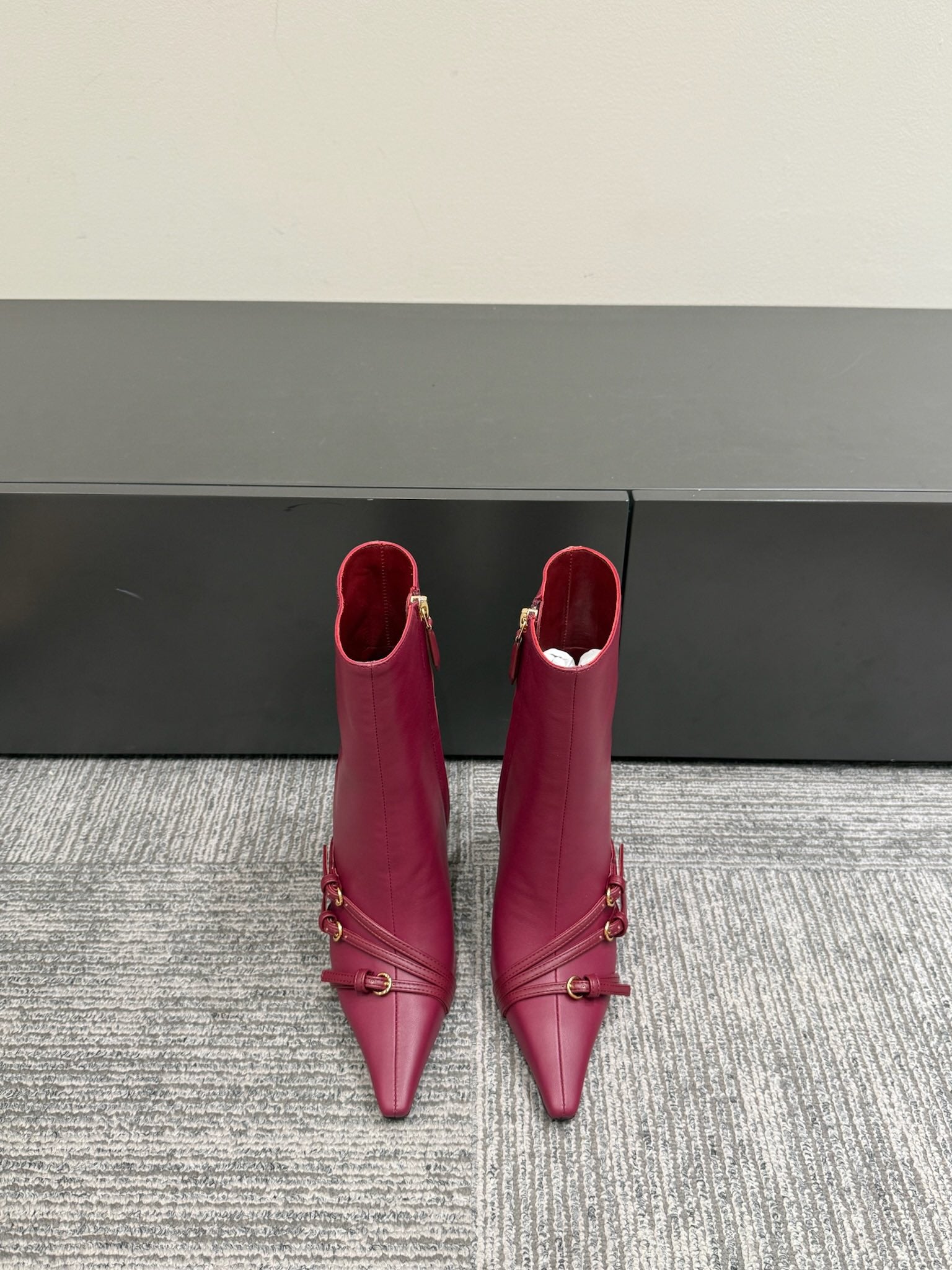 Miu short boots 90mm deep magenta or berry cowhide 417984