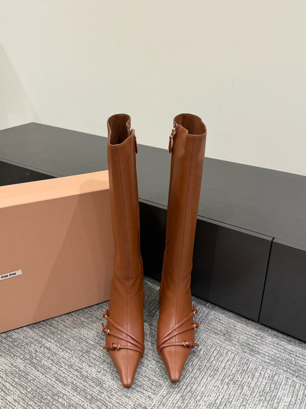 Miu 40 knee high boots brown cowhide