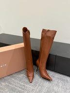 Miu 90 knee high boots brown cowhide