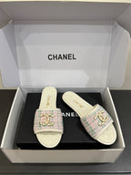 CC 25ss Chain Flat Slippers Multicolor Cowhide & Sheepskin 417562