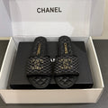 CC 25ss Chain Flat Slippers Black Cowhide & Sheepskin 417565