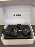 CC 25ss Chain Flat Slippers Black Cowhide & Sheepskin 417565
