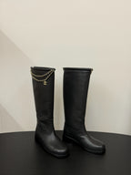 CC 25s Long Flat Chain Knight Boots Black Leather 417840
