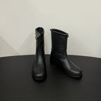 CC 25s Short Flat Chain Knight Boots Black Leather 417841