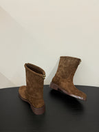 CC 25s Short Flat Chain Knight Boots Brown Cow Suede&Sheeepskin 417843