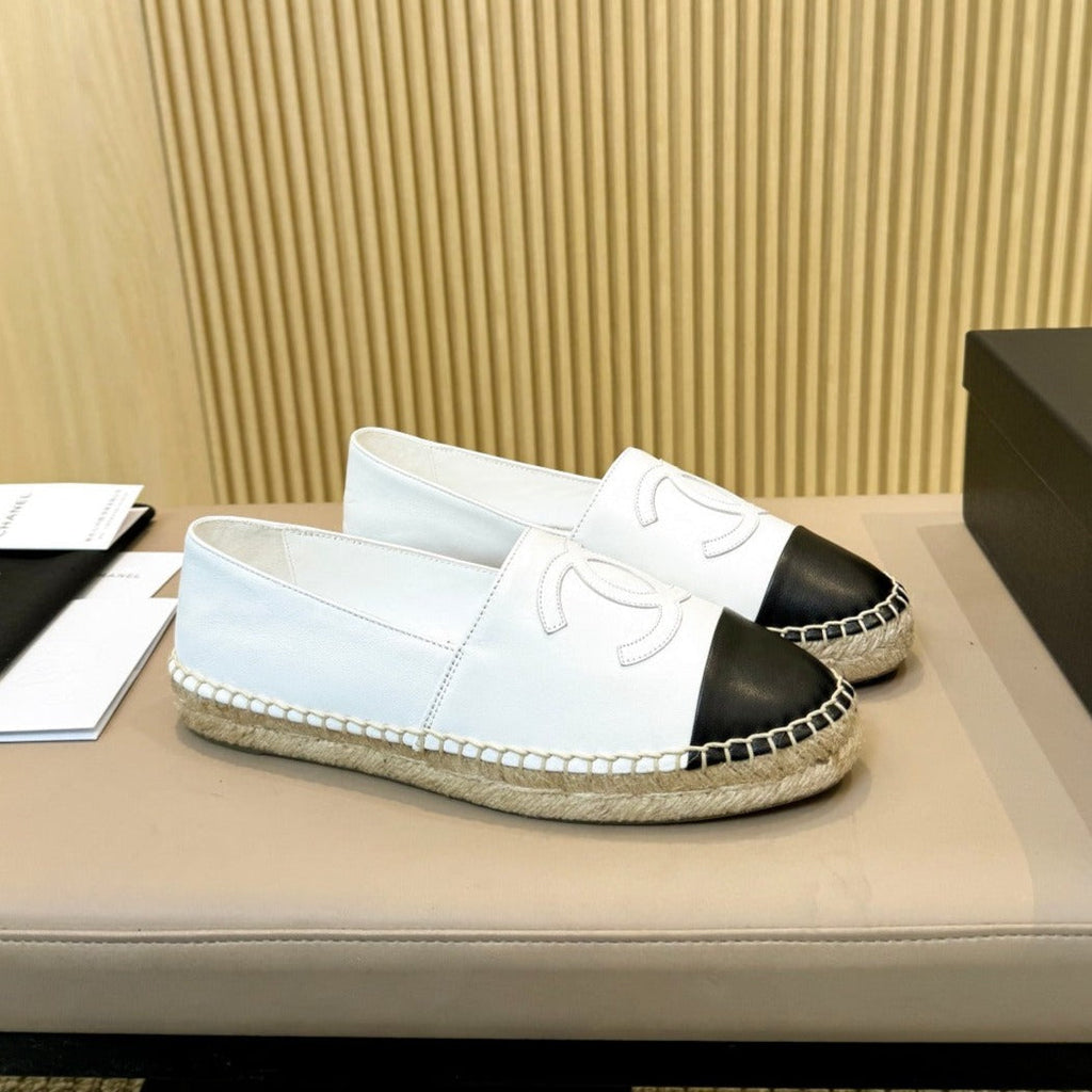 cc espadrilles white black calfskin