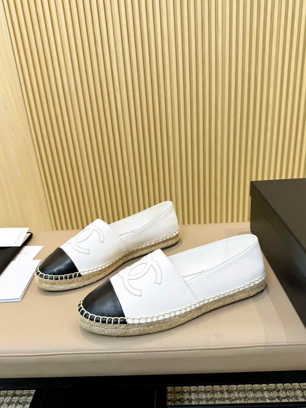 cc espadrilles white black calfskin