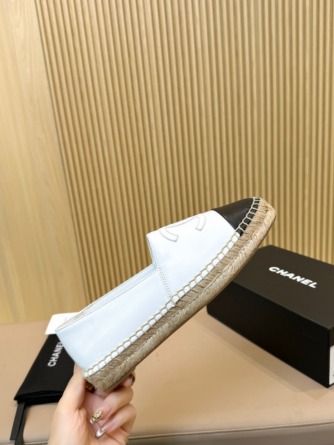 cc espadrilles white black calfskin
