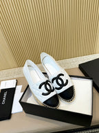 cc espadrilles white black quilted calfskin