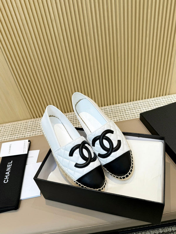 cc espadrilles white black quilted calfskin