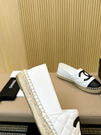 cc espadrilles white black quilted calfskin