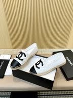 cc espadrilles white black quilted calfskin