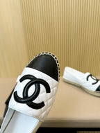 cc espadrilles white black quilted calfskin