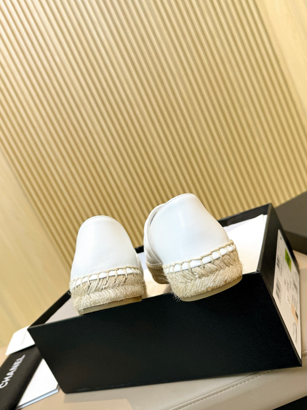 cc espadrilles white black quilted calfskin