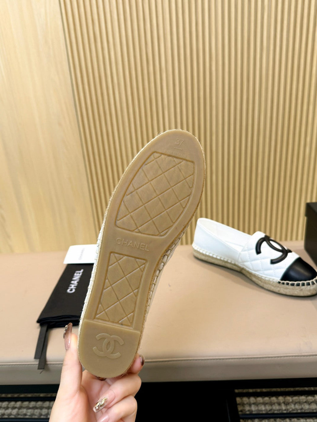 cc espadrilles white black quilted calfskin