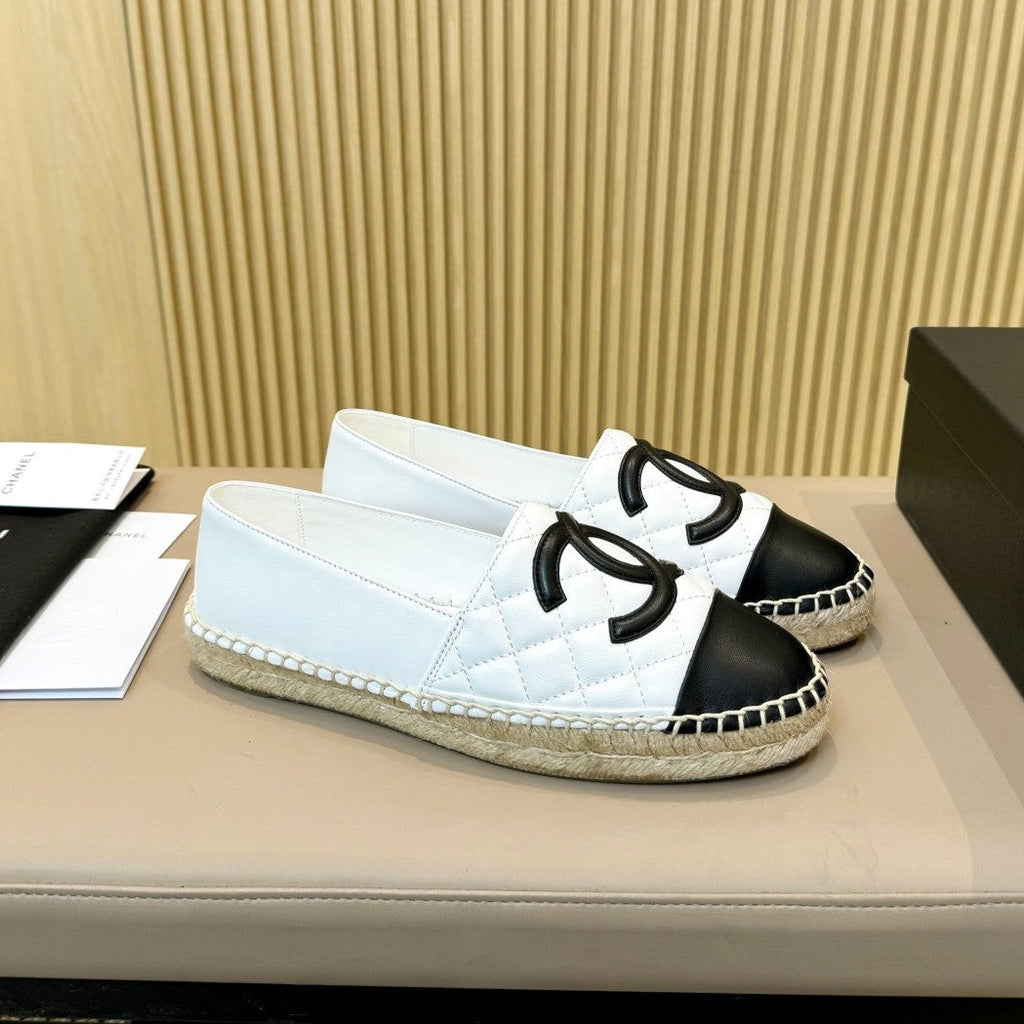 cc espadrilles white black quilted calfskin