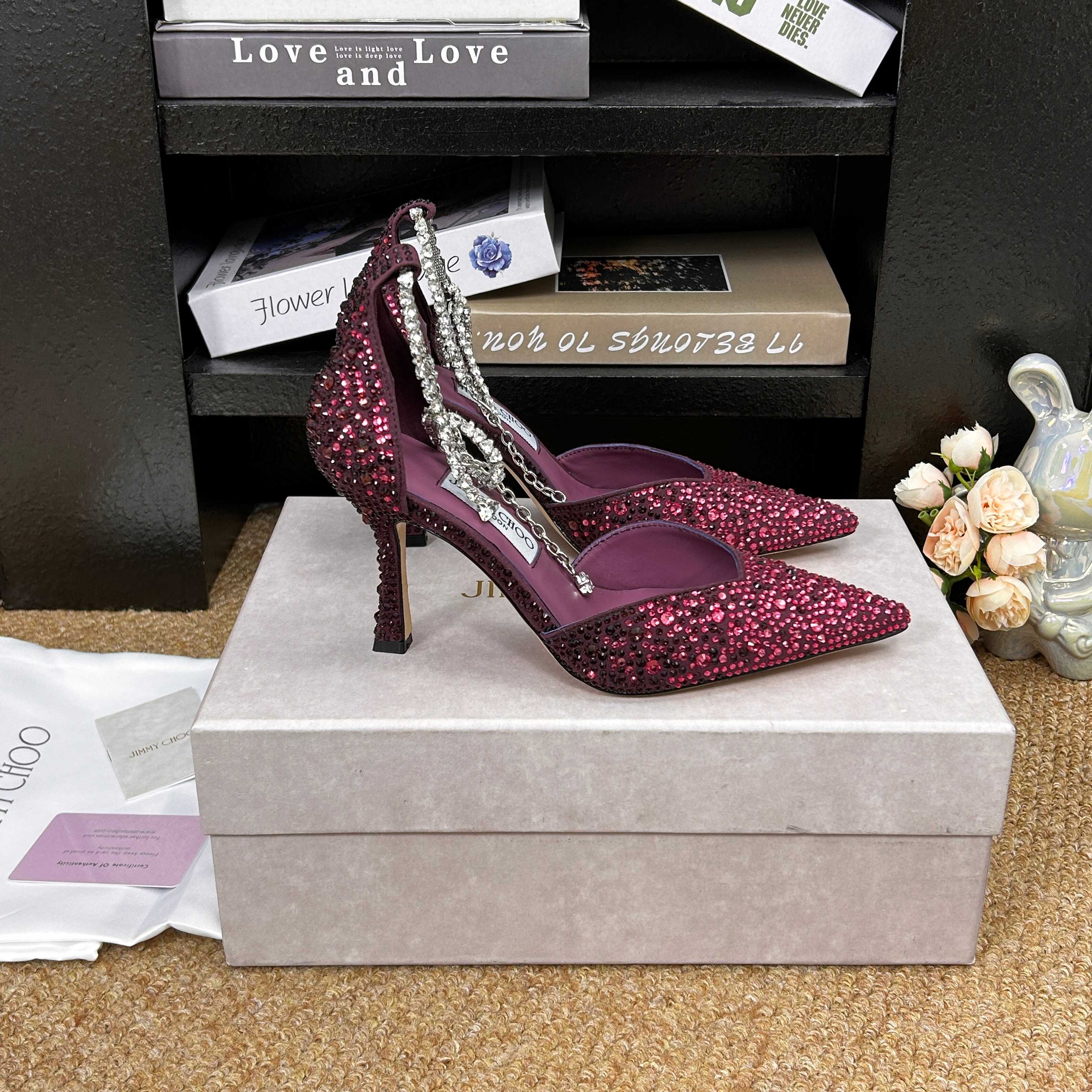 Jimmy 26 Stevie Pump 9cm Burgundy Crystal Leather 681906