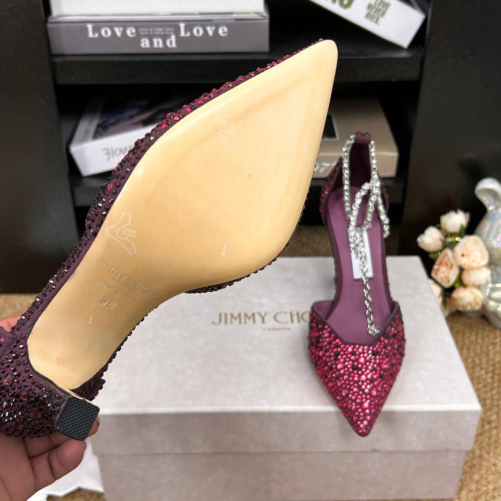 Jimmy 26 Stevie Pump 9cm Burgundy Crystal Leather 681906