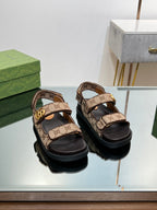 GG  SANDAL WITH DOUBLE G PECAN CARO LAMBSKIN