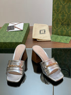 GG SIGNORIA SLIDE SANDAL SILVER DENIM