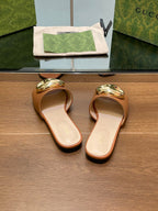 FLAT MULE IN BRONE BROWN CALFSKIN