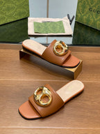FLAT MULE IN BRONE BROWN CALFSKIN