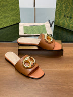 FLAT MULE IN BRONE BROWN CALFSKIN