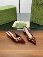 GG MID-HEELED SLINGBACK 4.5 CM IN WINE RED GLOSSY CALFSKIN