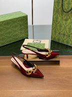 GG MID-HEELED SLINGBACK 4.5 CM IN WINE RED GLOSSY CALFSKIN