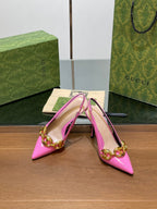 GG HIGH SLINGBACK 10.5 CM IN FUSICA PINK GLOSSY CALFSKIN