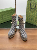 GG SHORT BOOTS 11.5 CM IN BLACK MIX BEIGE MONOGRAM JACQUARD FABRIC