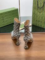 GG SHORT BOOTS 11.5 CM IN BLACK MIX BEIGE MONOGRAM JACQUARD FABRIC