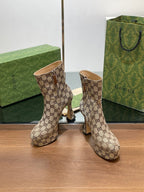 GG SHORT BOOTS 11.5 CM IN CAMEL BROWN MONOGRAM JACQUARD FABRIC