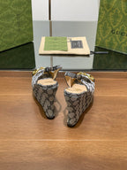 GG WEDGE PLATFORM IN STEEL GREY MONOGRAM JACQUARD FABRIC