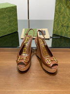 GG WEDGE PLATFORM IN CHOCOLATE BROWN CALFSKIN