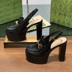 GG WOMEN'S HORSEBIT PLATFORM SLINGBACK IN BLACK EMBOSSED CALFSKIN