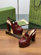 GG WOMEN'S HORSEBIT PLATFORM SLINGBACK IN  ROSSO ANCORA RED CALFSKIN