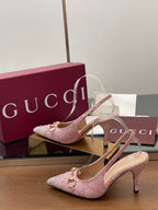 GG Horsebit Slingback 45MM Pink Ebony Monogram Canvas Point Toe Crystal-Embellished