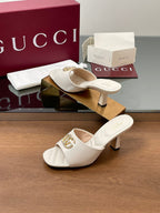 GG Canvas Mid-Heel Mules 7.5cm White Sheepskin 646478