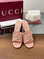 GG Canvas Mid-Heel Mules 7.5cm Light Pink Sheepskin 646479