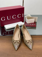 GG Horsebit Ballet Flat Beige Ebony Monogram Canvas Crystal-Embellished