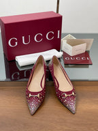 GG Horsebit Ballet Flat Red Ebony Monogram Canvas Crystal-Embellished