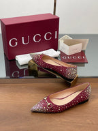 GG Horsebit Ballet Flat Red Ebony Monogram Canvas Crystal-Embellished