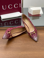 GG Horsebit Pump 85 Red Ebony Monogram Canvas Crystal-Embellished