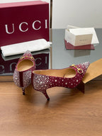 GG Horsebit Pump 85 Red Ebony Monogram Canvas Crystal-Embellished