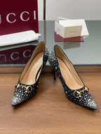 GG Horsebit Pump 85 Black Ebony Monogram Canvas Crystal-Embellished